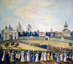 'Visit of Tsar Alexander I to the Alexander Nevsky Monastery', 1821. Artist: Russian Master