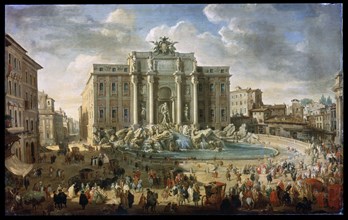 'The Trevi Fountain in Rome (Pope Benidict XIV Visits the Trevi Fountain in Rome)', 18th century. Artist: Giovanni Paolo Panini