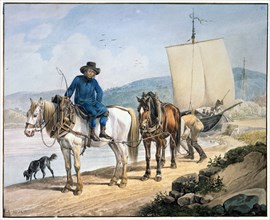 'A Horse And Cart at the River', 1817.  Artist: Johann Adam Klein