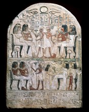 Stone stele with a relief, Ancient Egyptian, 156 BC. Artist: Unknown