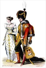 Court dress at the time of the French First Empire, 1807.