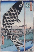 Suido Bridge and Surugadai (One Hundred Famous Views of Edo), 1856-1858.  Creator: Hiroshige, Utagawa (1797-1858).