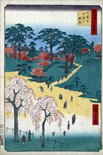 Temple Gardens in Nippori (One Hundred Famous Views of Edo), 1856-1858.  Creator: Hiroshige, Utagawa (1797-1858).