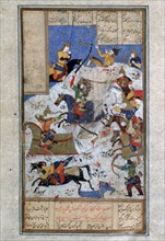 The Battle between Iranians and Turanians, 16th century. Creator: Iranian master.