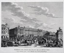 The Execution of Louis XVI in the Place de la Revolution on 16th October 1793, (1793).  Creator: Swebach, Jacques-François Joseph (1769-1823).