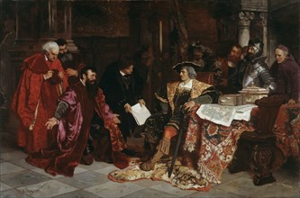 The Emperor Maximilian receives the Venetian Ambassadors in Verona', 1879. Creator: Becker, Carl Ludwig Friedrich (1820-1900).