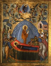 The Dormition of the Virgin, 15th century.  Creator: Russian icon.