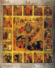 The Descent into Hell with the Scenes of the Passion of the Christ, 16th century.  Creator: Russian icon.