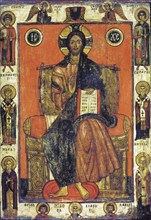 The Saviour Enthroned with Selected Saints, end of 13th - early 14th century. Creator: Russian icon.