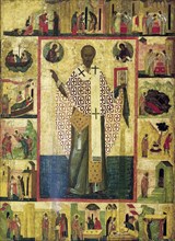 Saint Nicholas of Zaraisk with Scenes from His Life, early 16th century.  Creator: Russian icon.