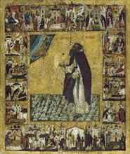 Saint Barlaam of Khutyn with Scenes from His Life, 1560s.  Creator: Russian icon.