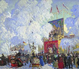 Show-booths', 1917. Creator: Kustodiev, Boris Michaylovich (1878-1927).