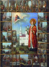 Saint Tsarevich Demetrius with Scenes from his Life, second half of the 18th century. Creator: Russian icon.