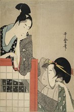 Lady and Gentleman by a Screen, 1797.  Creator: Utamaro, Kitagawa (1753-1806).