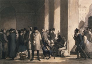 At the Gare Saint-Lazare, 1860s.  Creator: Daumier, Honoré (1808-1879).