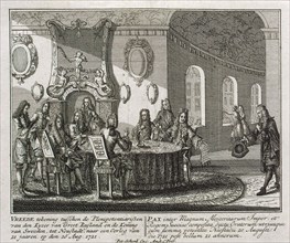 Conclusion of the Peace Treaty of Nystad on 20th August 1721.  Creator: Schenk, Peter, the Younger (1698-1775).