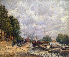 Barges at Billancourt', 1877. Creator: Sisley, Alfred (1839-1899).