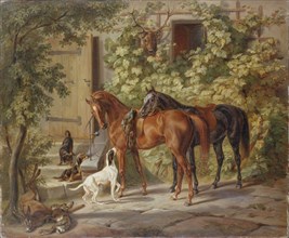 Horses at the Porch', 1843. Creator: Adam, Albrecht (1786-1862).