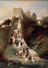 'Leaving the Castle', 19th century. Artist: Eugene Isabey