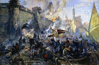 'The Russian Army Capturing Narva on May 11, 1558', 1956. Artist: Alexander Blinkov