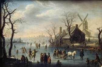 'Ice Skaters', 17th century.  Creator: Klaes Molenaer.