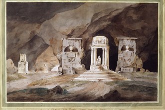 Old cemetery. Stage design for a theatre play, 1790.  Artist: Henry Hudfield