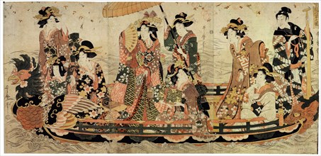'Cherry Blossom Viewing (Hanami)', early 19th century(?).  Artist: Kitagawa Utamaro II