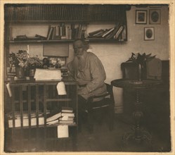 Leo Tolstoy in his studio. Yasnaya Polyana, 1908.