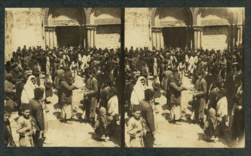 The consecration of Easter Eggs on Easter before the Church of the Holy Sepulchre (Stereograph), 1913.