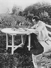 Composer Sergei Rachmaninov (1873-1943) Correction of the Piano Concerto No. 3 in Ivanovka, 1910.