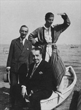 Walter Nouvel, Serge Diaghilev and Serge Lifar on the Lido in Venice, 1927.