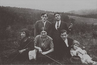 Marina Tsvetaeva and Sergey Efron with Konstantin Rodzevich (Sitting right). Prague, 1923.