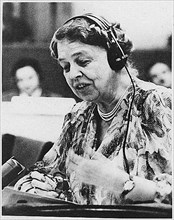 Eleanor Roosevelt speaking at the United Nations in July 1947.