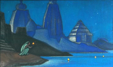 Flame of Happiness (Lights on the Ganges), 1947. Artist: Roerich, Nicholas (1874-1947)