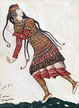 Ultrafashionable lady. Costume design for the ballet The Rite of Spring (Le Sacre du Printemps) by I. Stravinsky, 1912. Artist: Roerich, Nicholas (1874-1947)