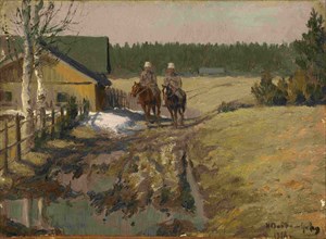 Cossacks on Horseback, 1916. Artist: Vladimirov, Ivan Alexeyevich (1869-1947)