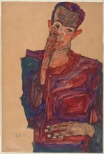 Self-Portrait with Eyelid Pulled Down, 1910. Artist: Schiele, Egon (1890?1918)