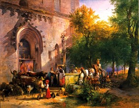 At the Monastery Fountain, 1836. Artist: Gauermann, Friedrich August Matthias (1807-1862)