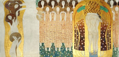 The Beethoven Frieze, Detail: The Arts, Chorus of Paradise, Embrace, 1902. Artist: Klimt, Gustav (1862-1918)