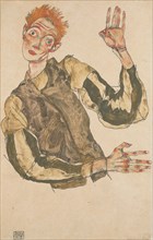 Self-Portrait with Striped Armlets, 1915. Artist: Schiele, Egon (1890?1918)
