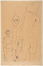 Schiele with Nude Model before the Mirror, 1910. Artist: Schiele, Egon (1890?1918)