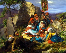 The Interrupted Pilgrimage (The Sick Pilgrim), 1858. Artist: Waldmüller, Ferdinand Georg (1793-1865)