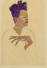 Self-Portrait with Hands on Chest, 1910. Artist: Schiele, Egon (1890?1918)