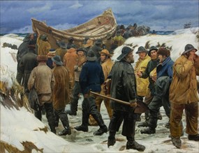 The Lifeboat is Taken through the Dunes, 1883. Artist: Ancher, Michael (1849-1927)
