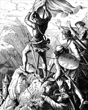 Otto I of Bavaria prevents a defeat of Emperor near Verona (Illustration from the Geschichte des deutschen Volkes by E. Duller), 1840. Artist: Kirchhoff, Johann Jakob (1796-1848)