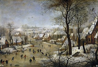 Winter landscape with a Bird Trap, ca 1601. Artist: Brueghel, Pieter, the Younger (1564-1638)
