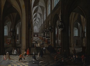 Interior of Antwerp Cathedral, 1651. Artist: Neeffs, Pieter, the Elder (1578-1661)