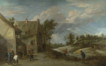 Peasants playing Bowls outside a Village Inn, c. 1660. Artist: Teniers, David, the Younger (1610-1690)