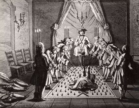 The French Freemasons initiation ceremony, 18th century. Artist: Anonymous