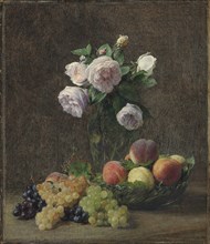 Vase de roses, pêches et raisins, 1894. Artist: Fantin-Latour, Henri (1836-1904)